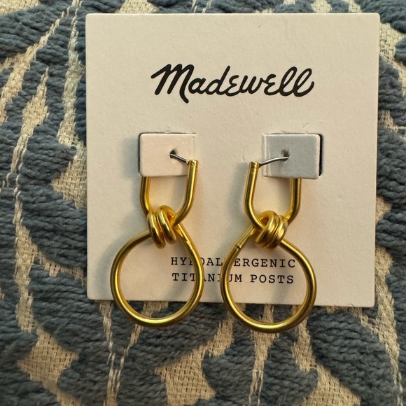 NWT: Madewell Gold Double Wire Wrap Dangle Hoop Earrings - Picture 2 of 7